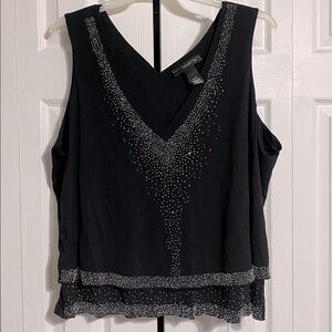 PRETTY Venezia black & silver beaded sleeveless top size 22 / 24